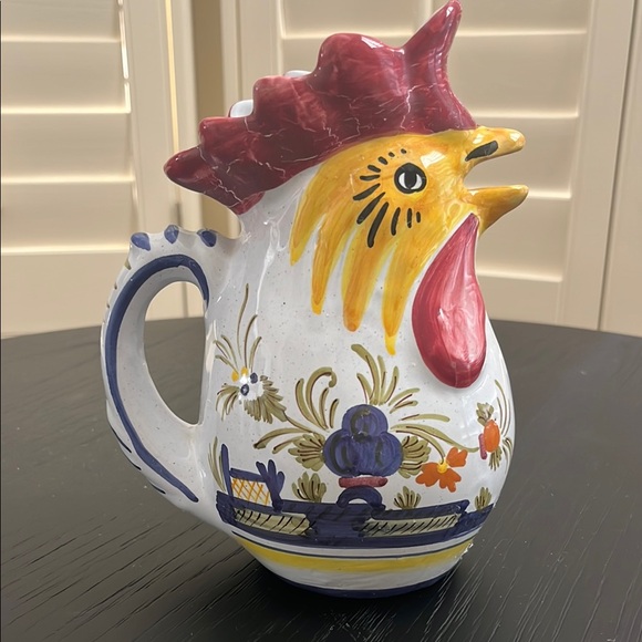 Vintage Signed Deruta Colorful Rooster Ceramic Hand Painted Pitcher from Italy - Picture 3 of 16